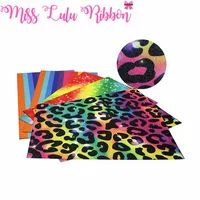 8x13 inch (20x34cm) Printed Glitter Vinyl Ribbon Cut Piece 60Pcs Rainbow Stripes Galaxy Colorful Leopard Hair Bowknots Making