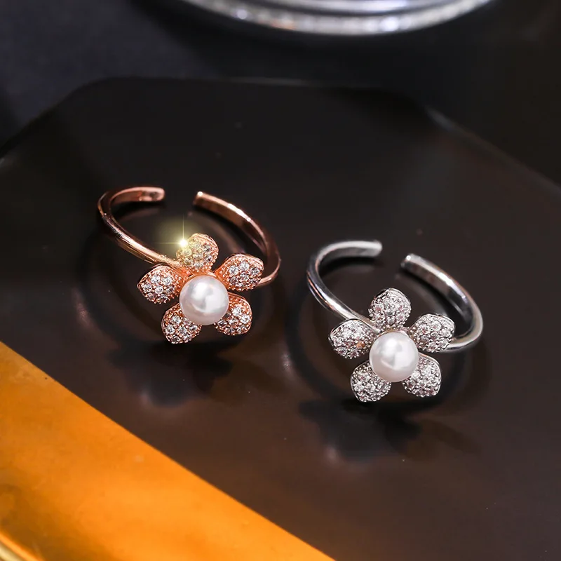 Новые корейские кольца с искусственным жемчугом и цирконием модные женские