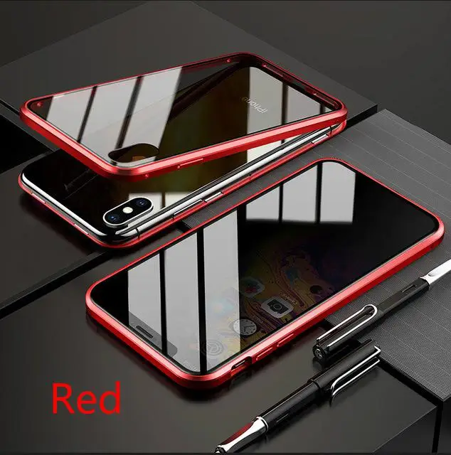 Магнитный двухсторонний чехол из закаленного стекла для iPhone 11Pro 6 7 8 Plus XS чехол для MAX XR анти-писк металлический чехол-бампер - Цвет: Красный