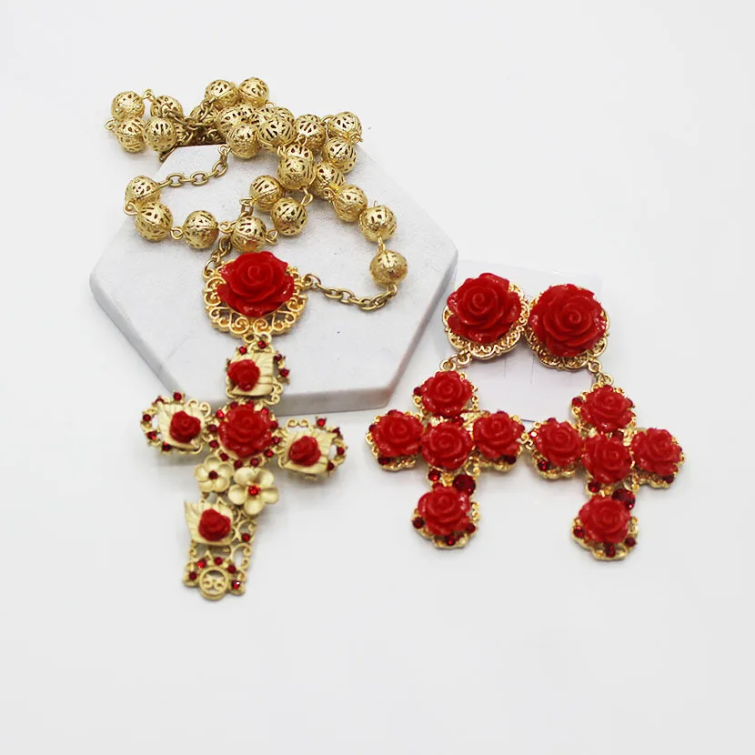 Женские серьги с красными цветами|Цепочки| |