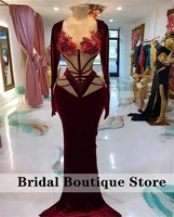 elegant velvet burgundy evening dresses long sleeves appliques beaded arabic formal party gowns custom made %d9%81%d8%b3%d8%a7%d8%aa%d9%8a%d9%86 %d8%a7%d9%84%d8%b3%d9%87%d8%b1%d8%a9