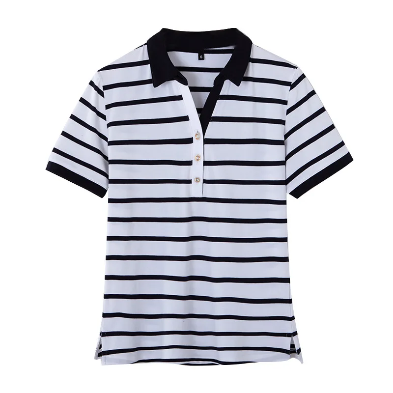 Рубашка поло женская летняя в полоску с воротником от S до 3XL 95%