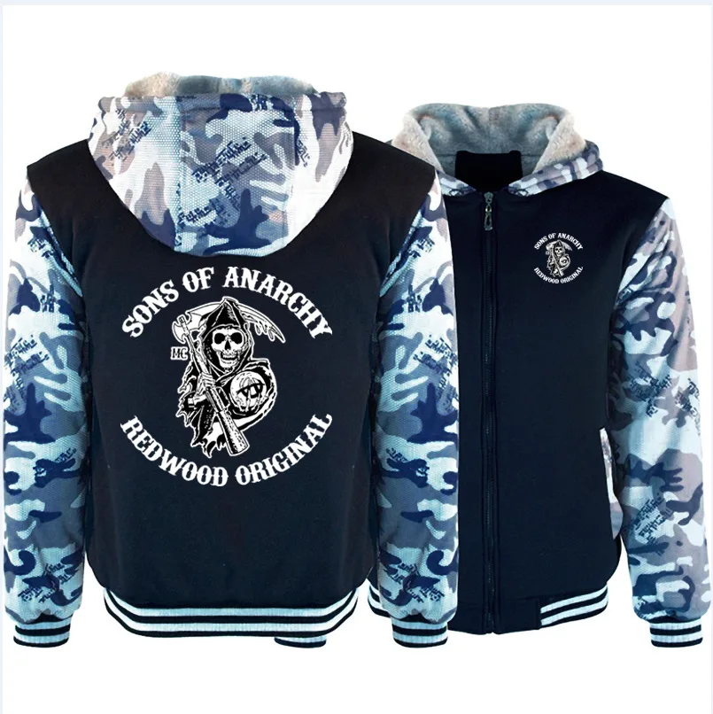 SOA Sons of толстовки анархия Мужские Зимние флисовые утепленные камуфляжные пальто