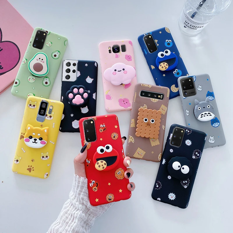 

Cartoon Phone Stand Holder Case On For Samsung Galaxy S22 S21 S20 FE S 21 20 10 S20 Plus Ultra S10 S9 S8 Plus 3D Silicone Cover