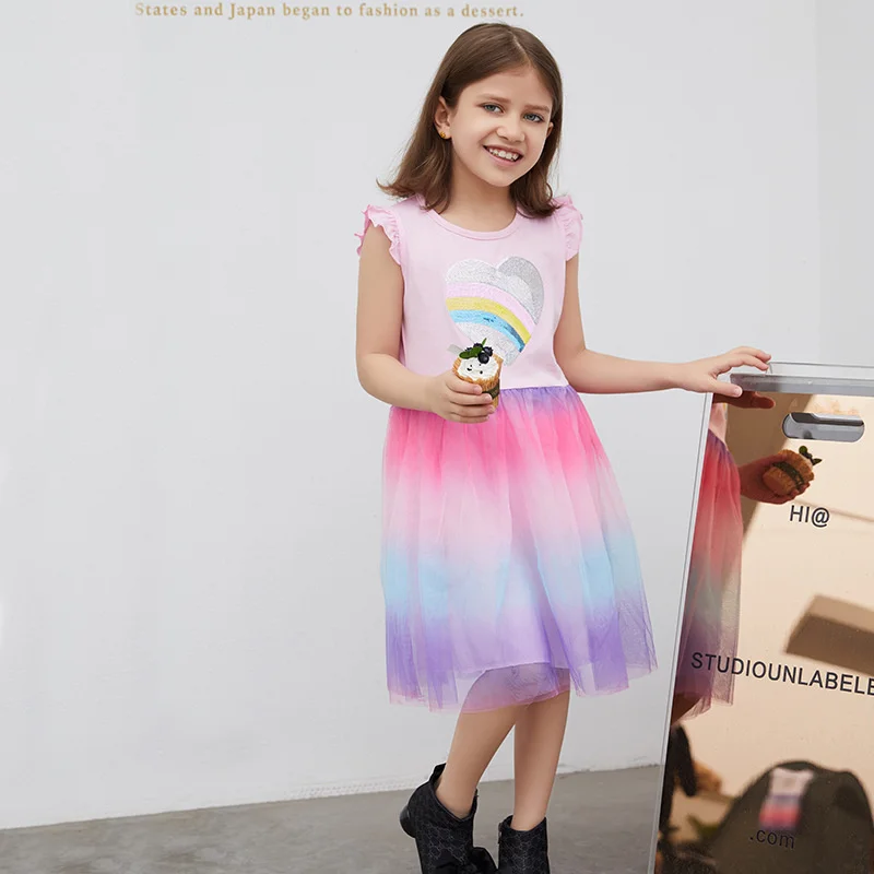 

Summer Girls Cotton Dresses Kids Vestidos Party Hearts Birthday Baby Clothing Princess Dress Wedding Toddler
