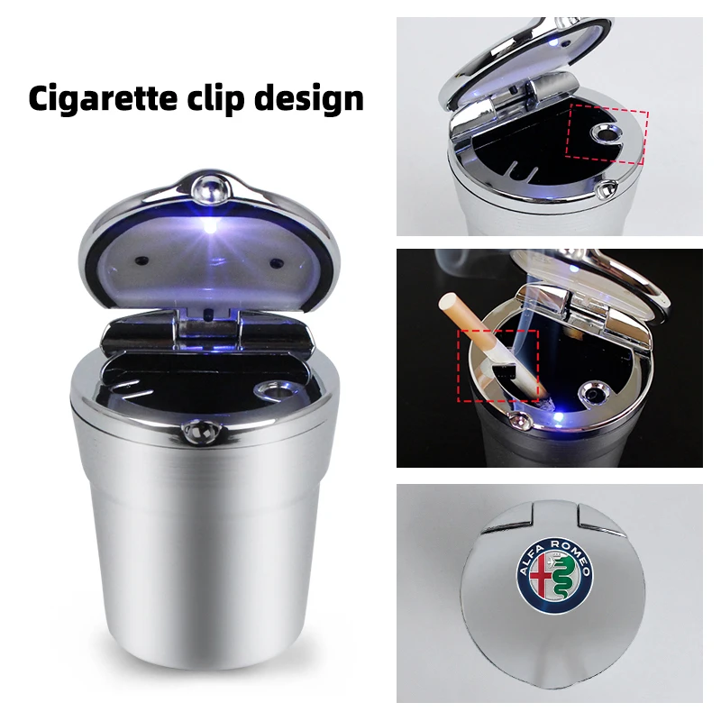 

Car Ashtray With Led Lights Creative Personality Covered Car Inside For Alfa Romeo 159 156 giulietta 147 159 mito Auto Ashtray
