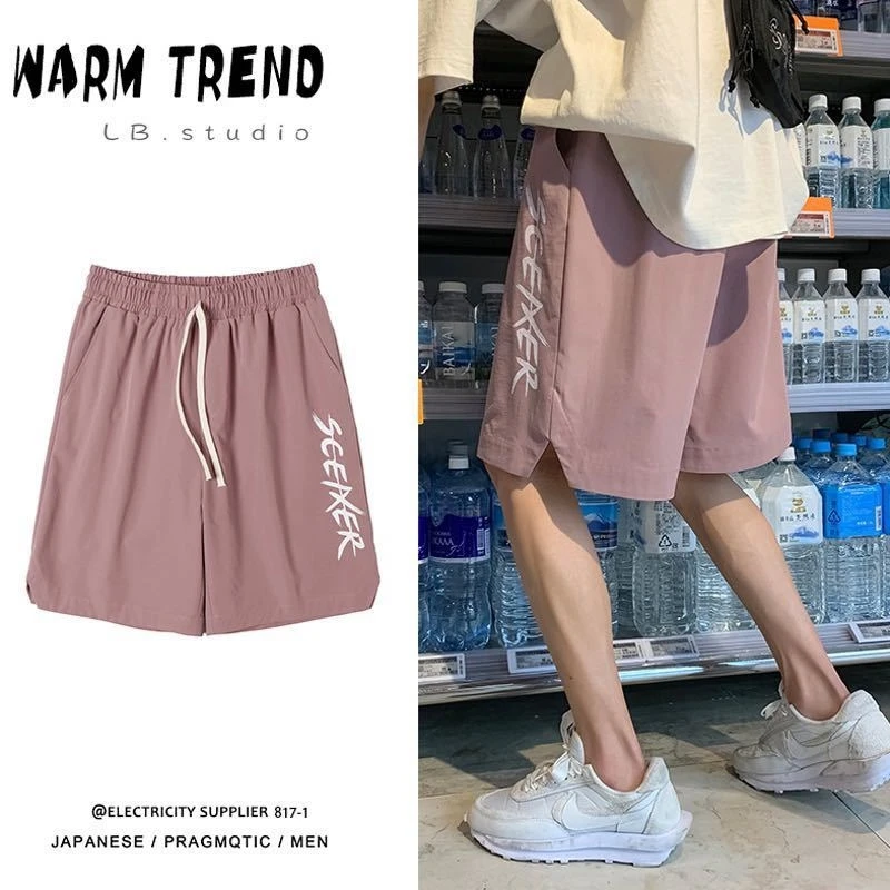 

sports shorts men summer Hong Kong style Korean casual trend retro letter printing loose student couple five-point pants