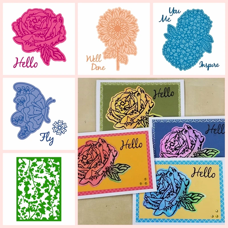 

Flying Butterfly Rose Sunflowers Hydrangea Cherry Blossom Frame Metal Cutting Dies DIY Craft Cards Embossing Template 2020 New
