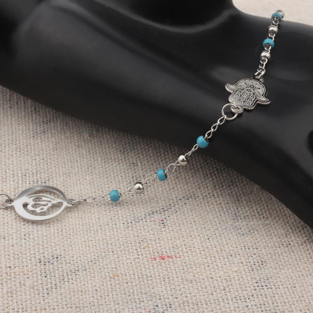 Мусульманский браслет с шармами Хамса из нержавеющей стали FINE4U B229 разноцветные