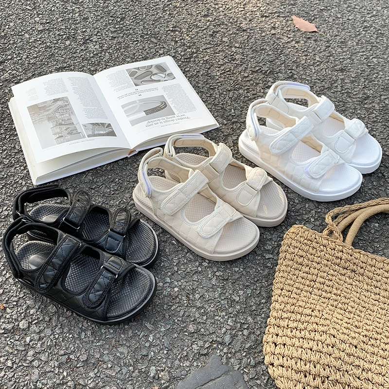 

Low Sandals Woman Leather Clear Heels Female Shoe 2021 Summer Low-heeled Girls Comfort Outside Flat Gladiator New Fashion Beige