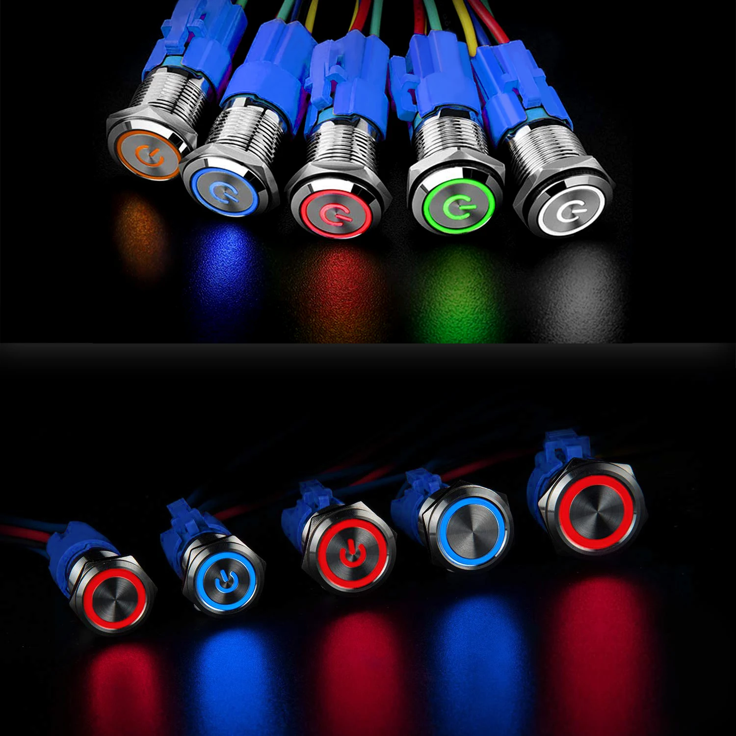 

Popular 16MM 19MM Metal Push Button Switch Waterproof Power Button LED Light Momentary Latching Car 6V 12V 24V 220V