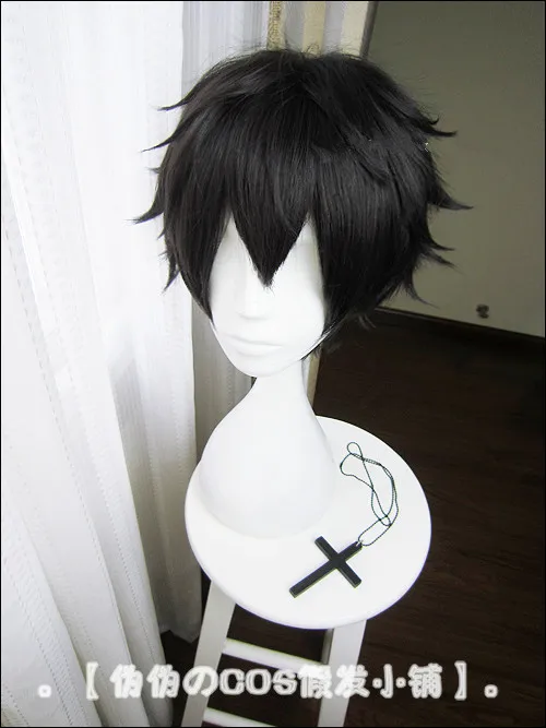 Термостойкая короткая черная шапочка для косплея из синтетических волос