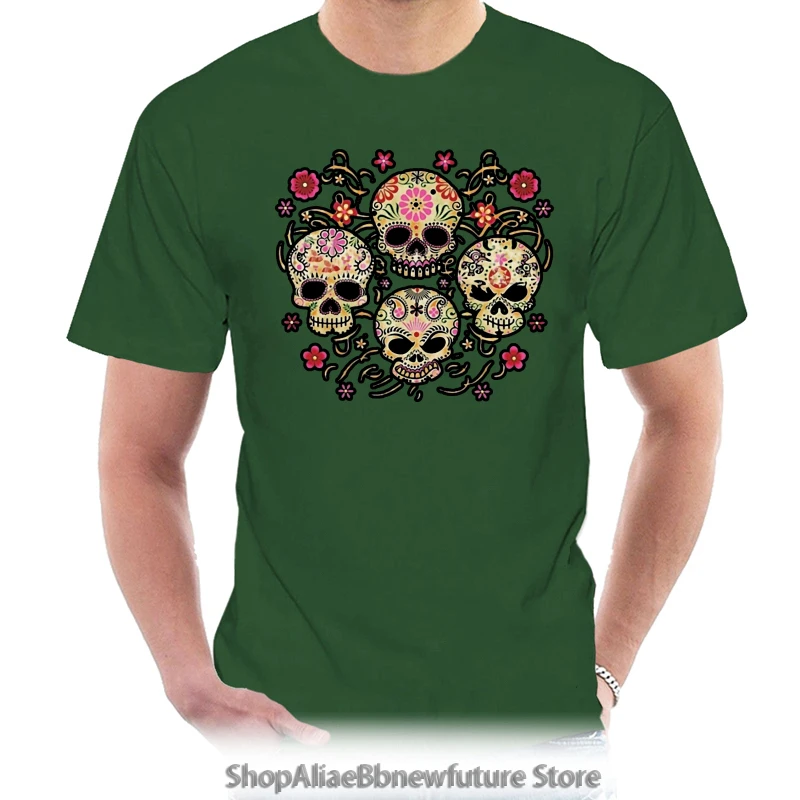 

T Shirt Sugar Skull Day Of The Dead Black Mexican Flower Dia Los Muertos Comfortable Top Tee 0280Z