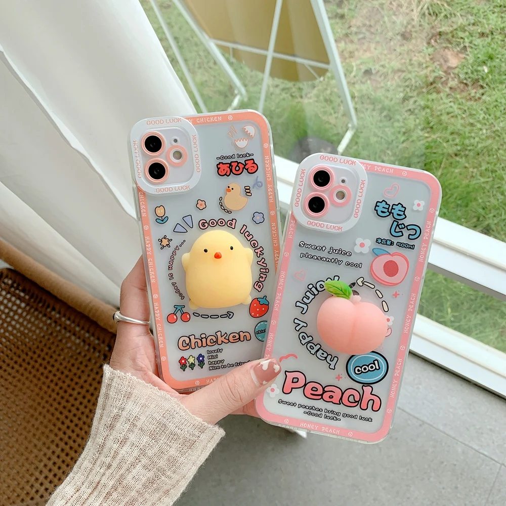 

3D Cute Carton Chicken Straight Edge Phone Case for IPhone 11 12 Pro Max XR XS X 7 8 Plus Squishy Soft Cover for IPhone 12 Mini