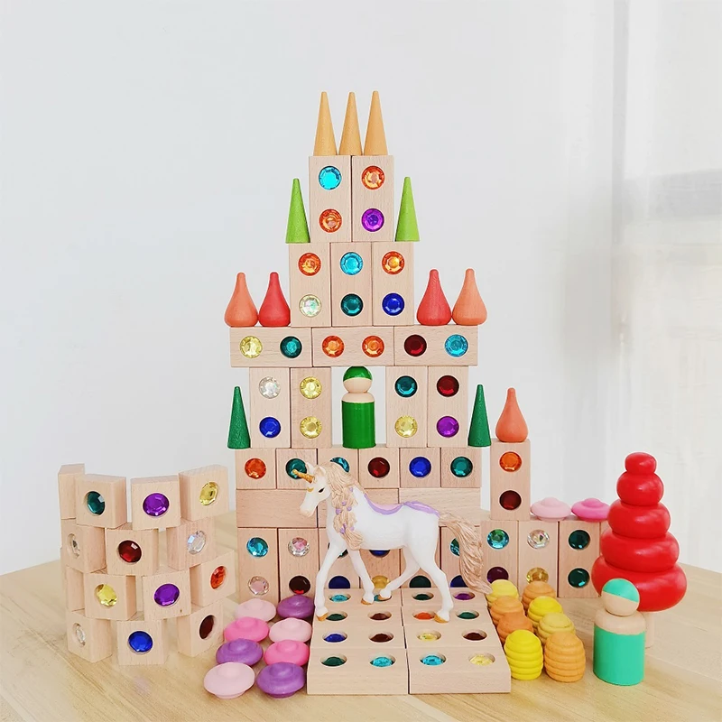 

Baby Wooden Toy Set BeechWood Gems Block Rainbow Stacking Jenga Toys Natural Wood Blocks Kids Blocks Educational Loose Parts Toy