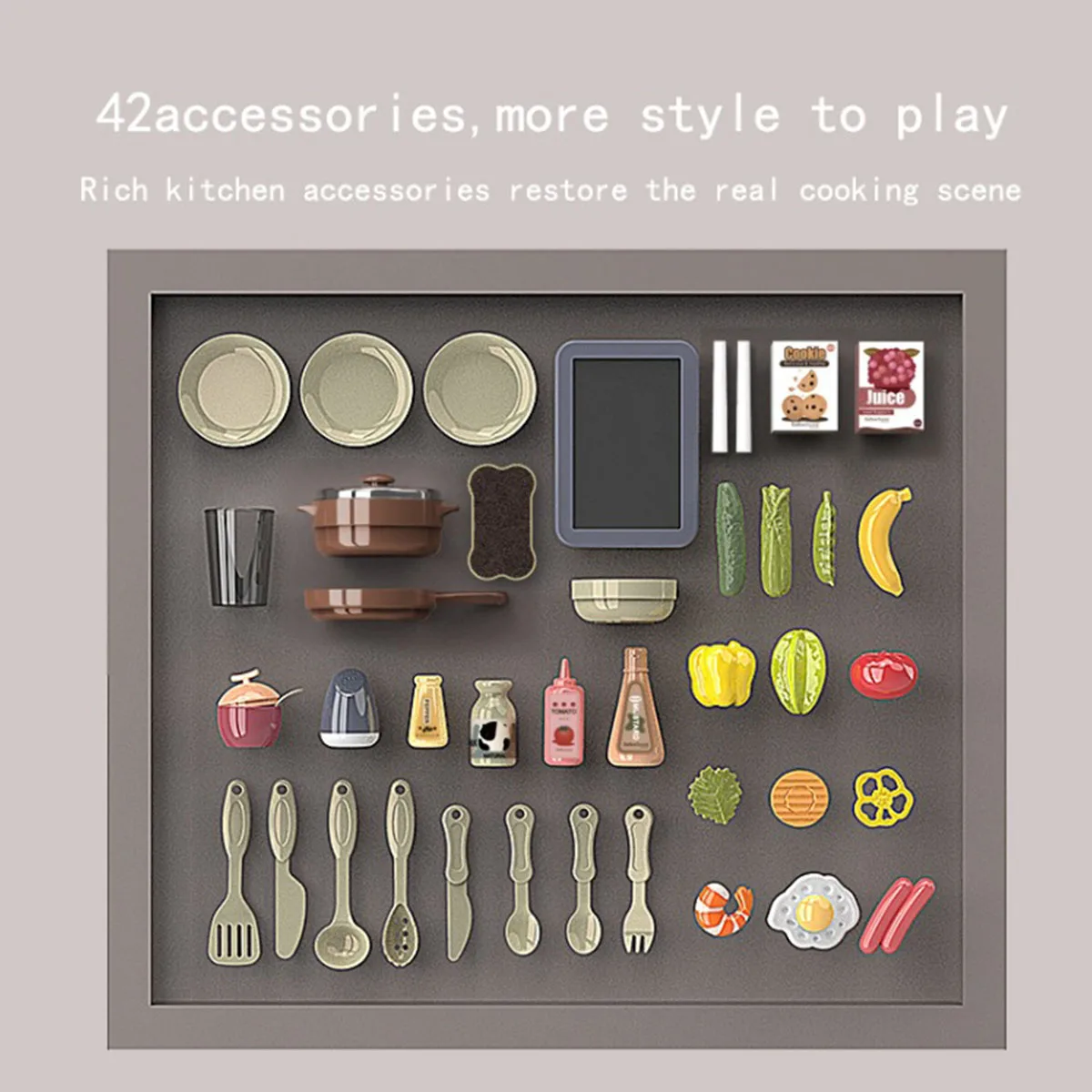 

42Pcs Kids Kitchen Toy Set Pretend Play Spray Water Cooking Table Set Miniature Food ABS Dinnerware Children Gift