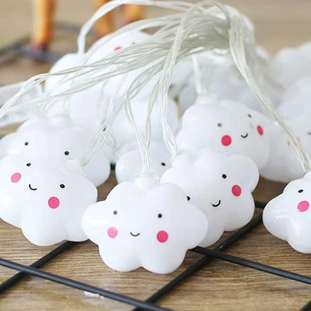 

20 LED Clouds Lamp Smiley String Lights Battery For Tree Holiday Decoration For Home Wedding Christmas Party Outdoor Decors