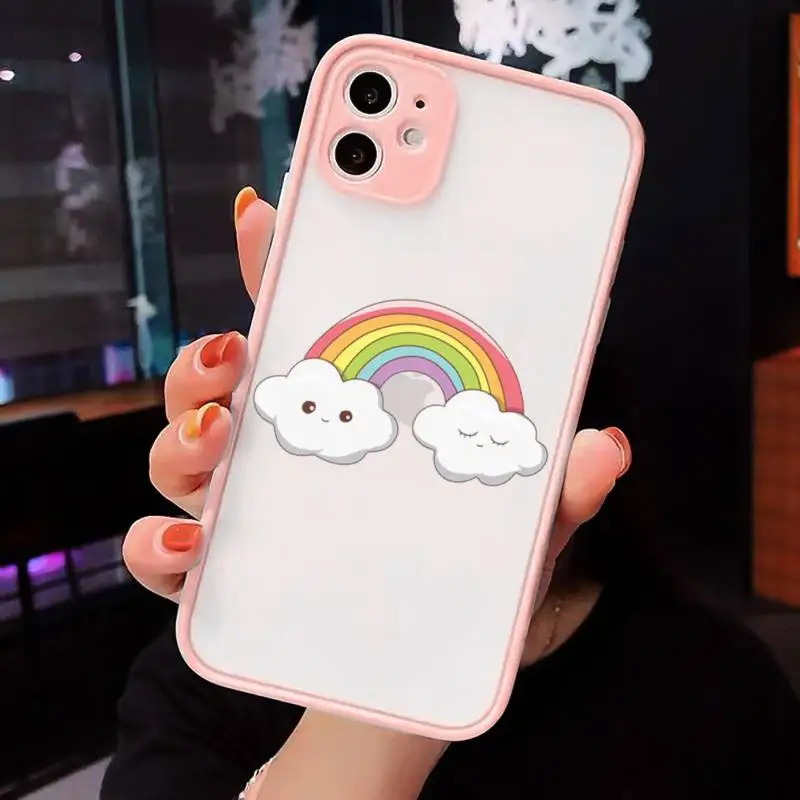 

rainbow clouds cute cartoon Phone Cases matte transparent For iphone 7 8 11 12 plus mini x xs xr pro max luxury brand cover