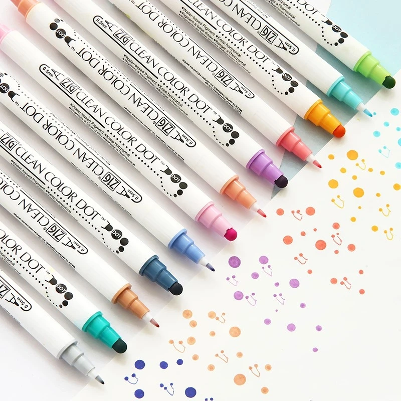 24pcs Japan Zig KURETAKE CLEAN COLOR DOT TC-6100 Double Head Watercolor Pen Metallic Color Marker Painted Art Brush Round Stamp
