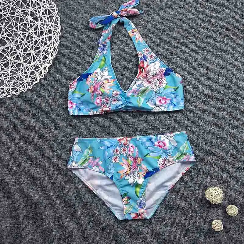 

Women High Waist Tow-Piece Swimsuit Print Flowers Bandage Bikini Set Beach Swimwear Bathing Suit Beachwear Swimming Clothing D61
