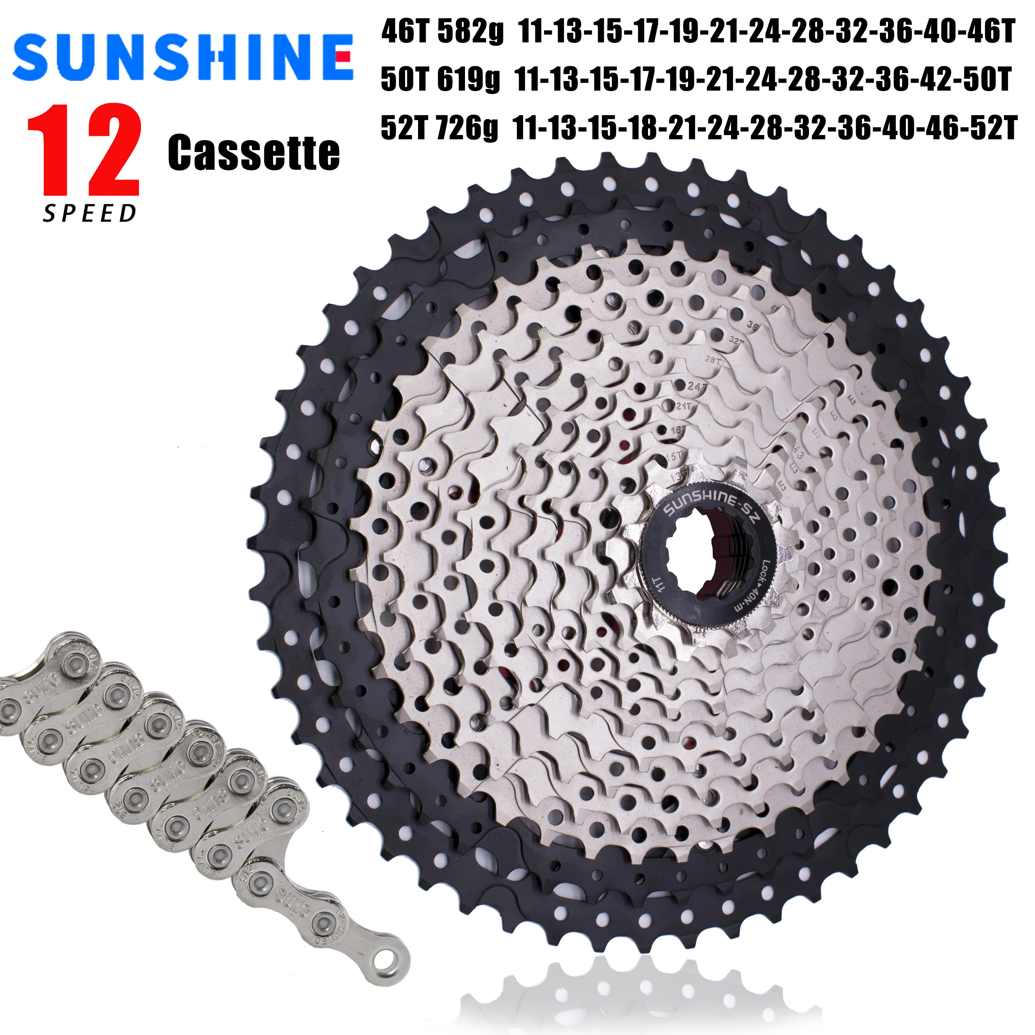 

SUNSHINE-SZ 12s Speed Bicycle MTB 46T 50T 52T Cassette Flywheel Velocidade Sprocket Bike Shimano K7 12V Gravel XT DEORE SLX New