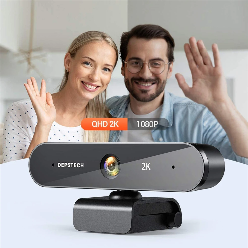 Веб камера DEPSTECH 2K с двойным микрофоном штатив крышкой для конфиденциальности USB