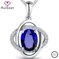 huisept elegant silver 925 necklace oval shaped sapphire zircon gemstones pendant jewelry ornaments for women wedding wholesale