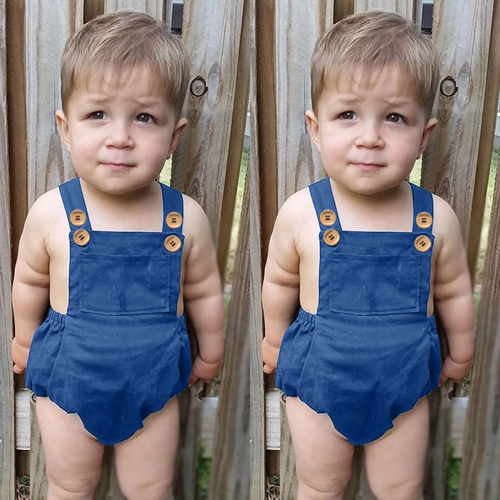 Летние Комбинезоны для маленьких девочек и мальчиков джинсовый однотонный