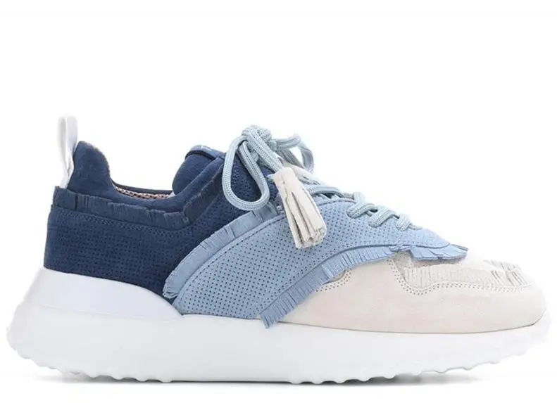 light blue Фирменный дизайн; повседневные кроссовки на платформе со шнуровкой; кроссовки из натуральной кожи в стиле пэчворк с кисточками; модная обувь на платформе; спортивная обувь - Цвет: light blue