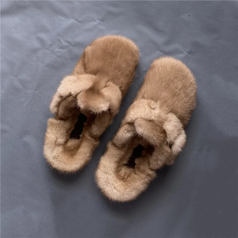 European Station New Fashion Loafers Muller Genuine Mink Fur Flat Shoes Luxury Slippers 100% | Обувь