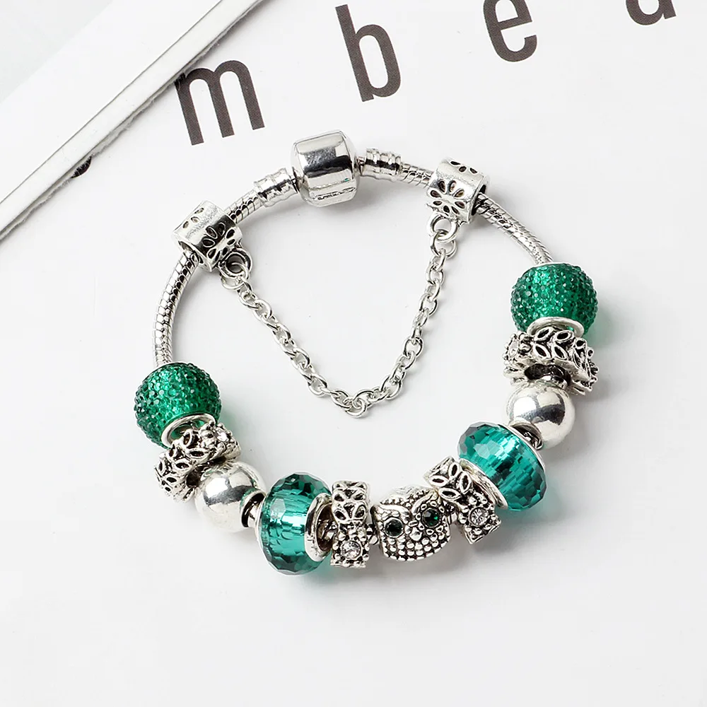 Зеленый Лес серии Сова Амулеты Браслет со стеклянными бусинами безопасности