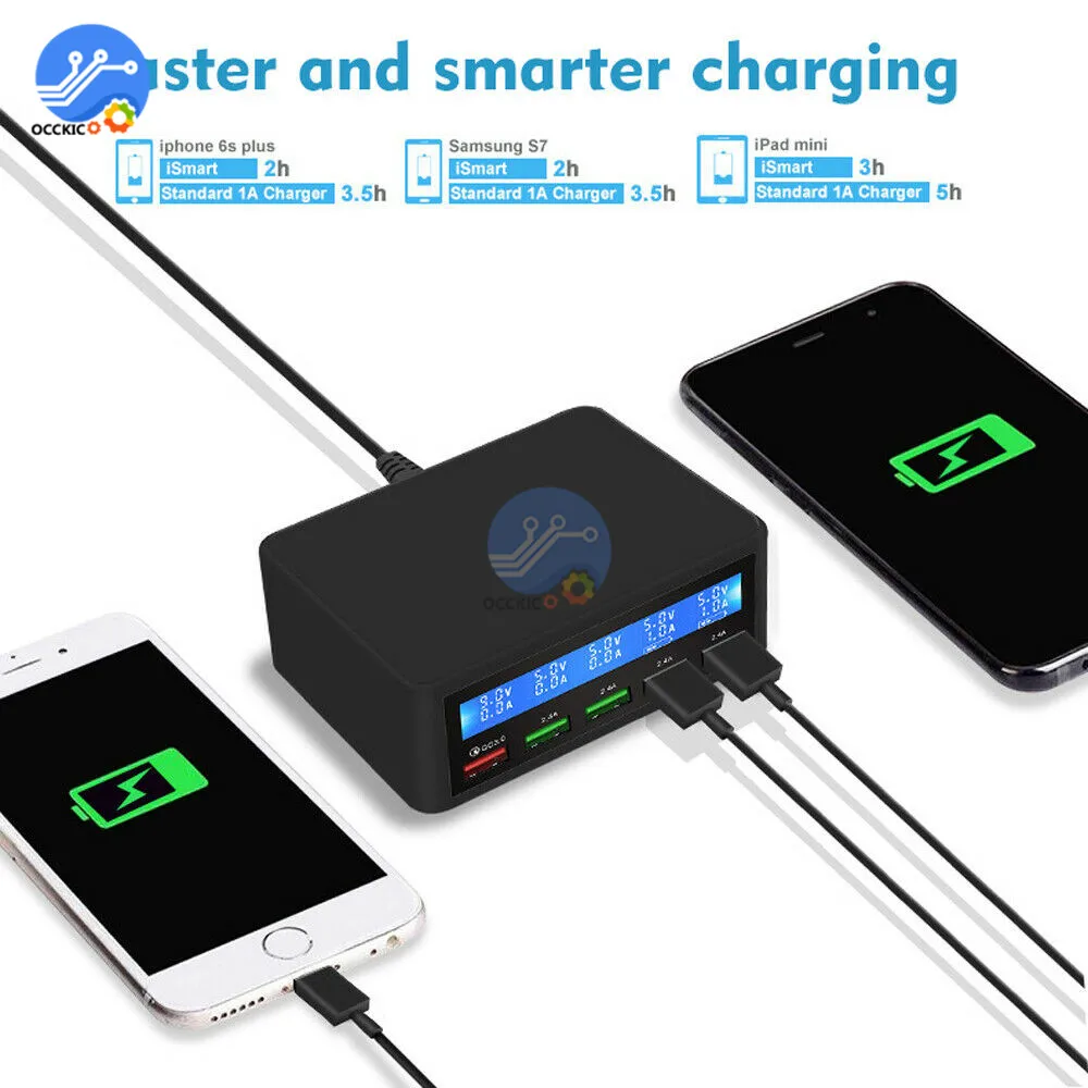 Зарядное устройство QC 3 0 с 5 USB портами и ЖК дисплеем|Зарядные устройства| |