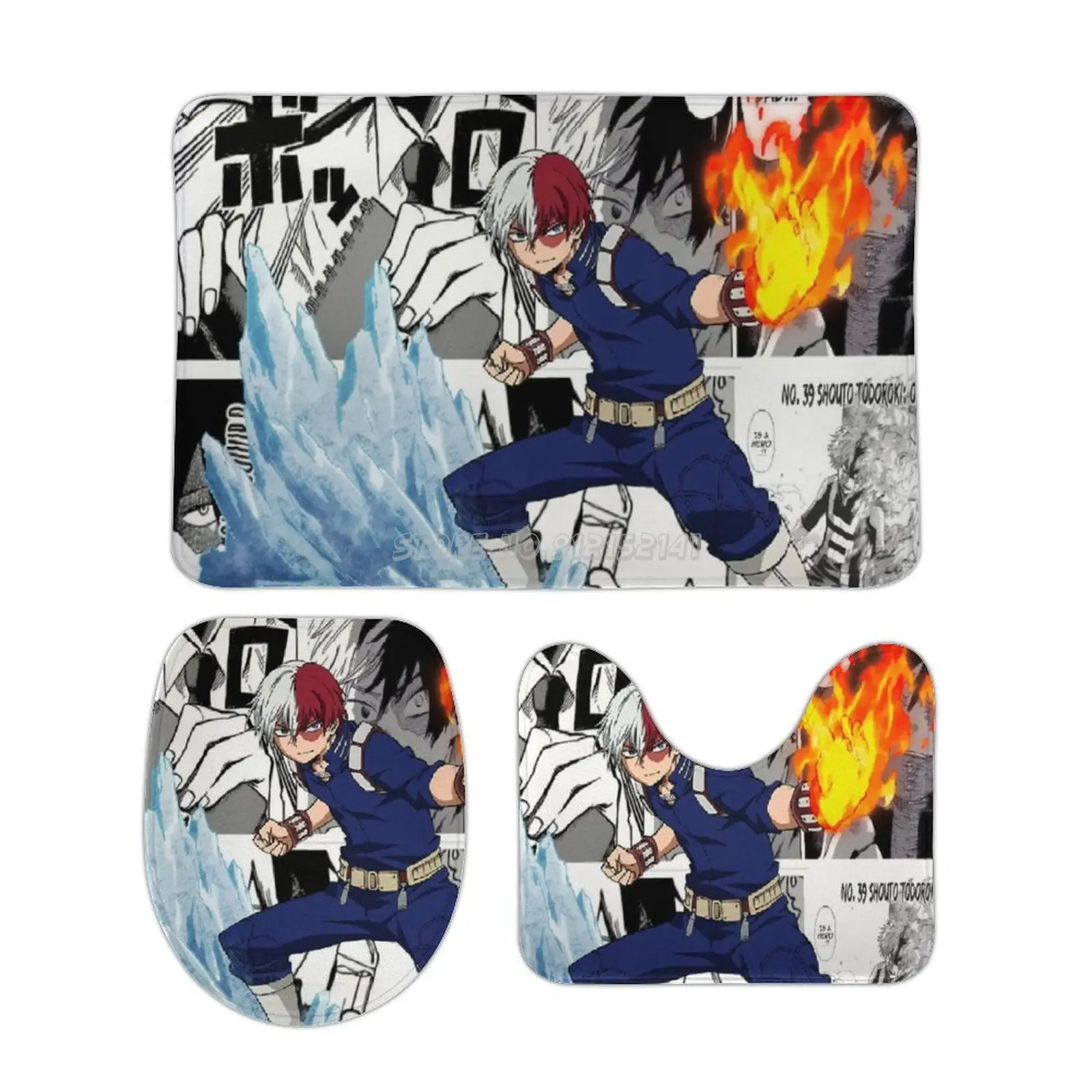 

Todoroki шото Футболка "Манга" 3 шт. Набор ковриков для ванной нескользящие коврики для ванной Ванная комната ковер туалет коврик Чехол аниме Mha м...