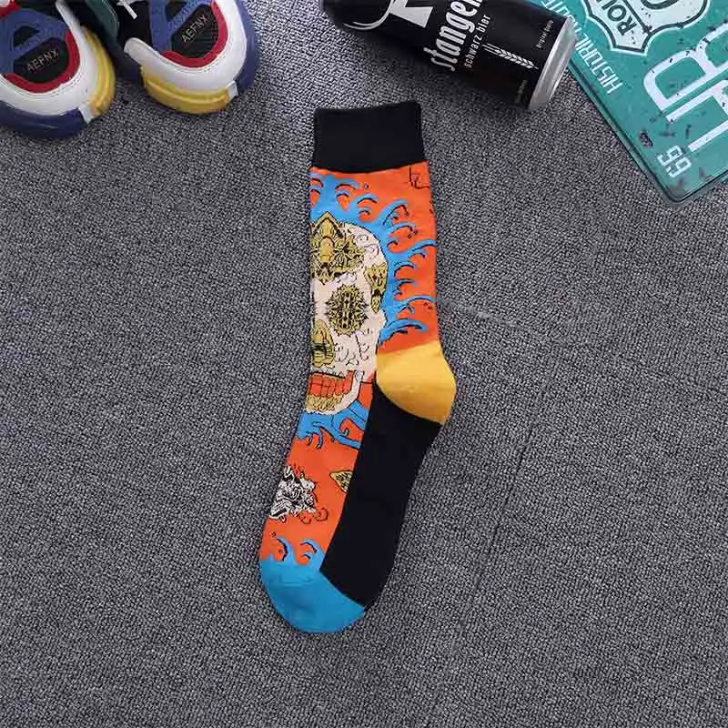 Harajuku happy women funny combed cotton casual Fashion colorful ghost bat pattern Men Long skateboard Unisex Christmas Socks - Цвет: 3