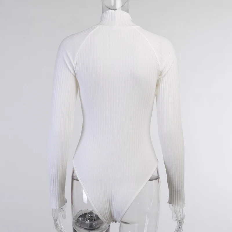 

Women Rompers Long Sleeve Bodysuit Spring Clothes 2021 Sexy Slim Body Tops Streetwear Turtleneck T Shirt White Black Club Wear