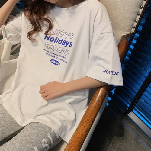 

Letter Loose Casual Korean Style Basic All Match Fashion Hot Sale New Arrival Cotton College Wind 2020 Summer Women Top T-shirts