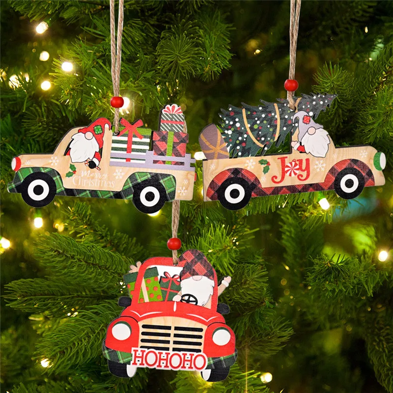 New Year 2022 Christmas Xmas Wooden Painted Tree Ornaments Wood Pendant Decorations for Home Gifts Navidad 2021 | Дом и сад