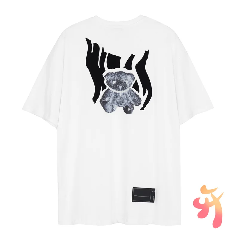 

Spring We11done Luminous Flocking Heat Transfer Bear Women Men's T-shirt Welldone Fashion Casual Round Neck Short Sleeve T Shirt