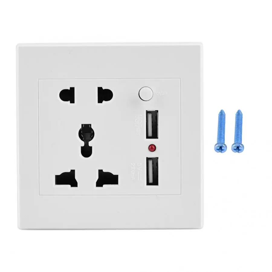 Настенный Мощность гнездо 5 отверстий переключать выход 5V 2.1A двойной usb порт для