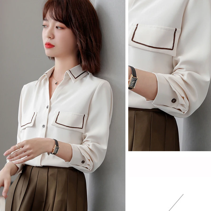 Офисная Женская рубашка женская элегантная белая блузка из шифона 2021 длинный