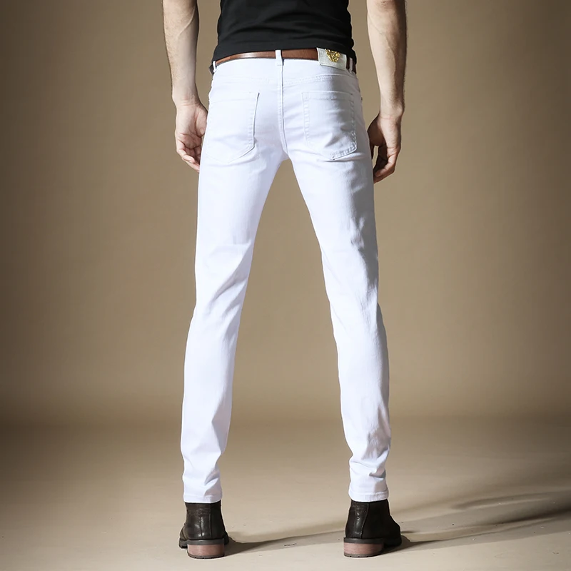 

Jeans White Fashion Embroidery Men Summer Casual Slim Fit Pencil Pants