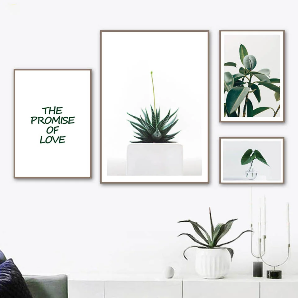 Плакат с растением Agave зеленые листья цитаты рисунки в скандинавском стиле