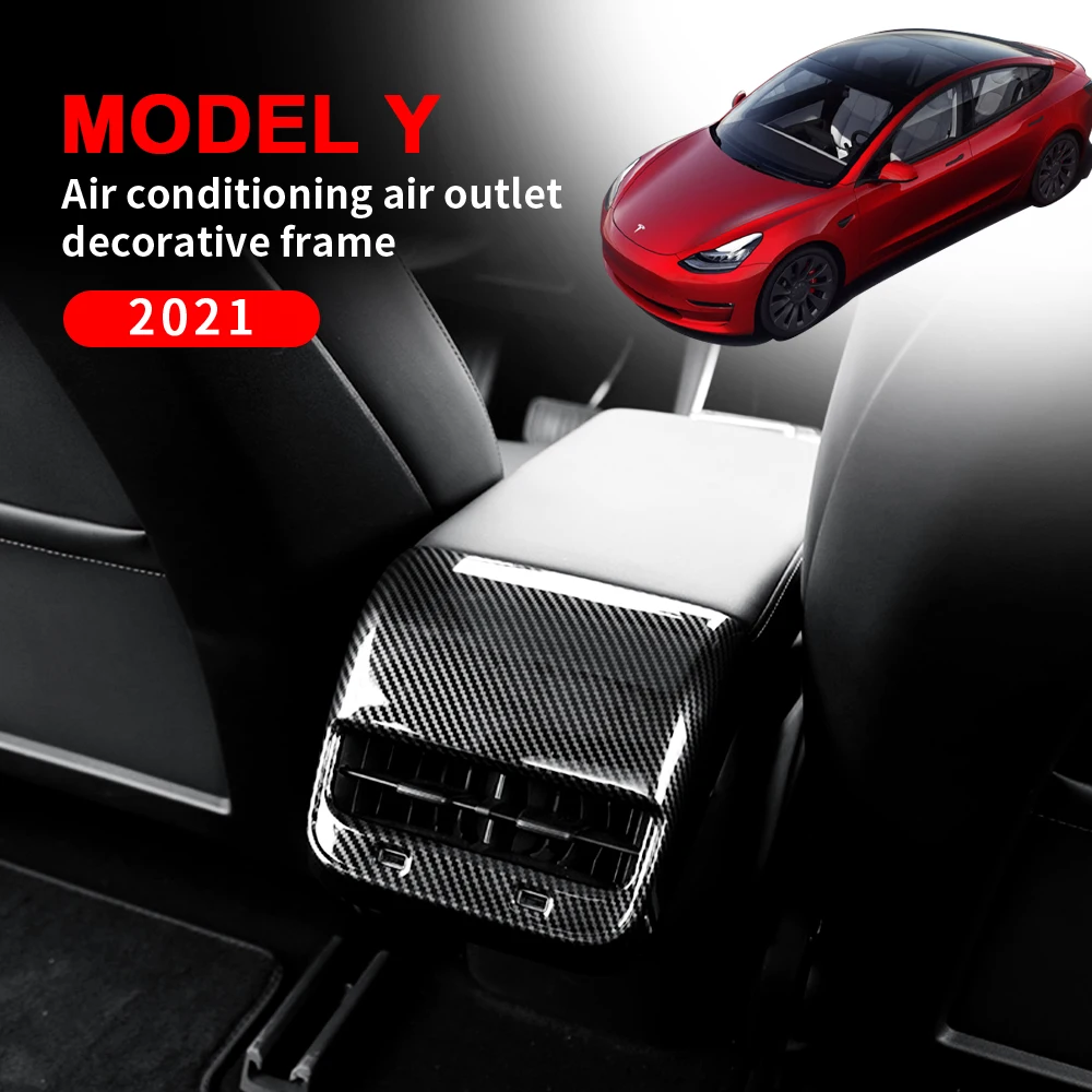 

For Tesla Model Y 2021 Car Rear Air Vent Outlet Trim Decoration Cover ABS Carbon Fiber Stickers Auto Interior Tuning Accessories