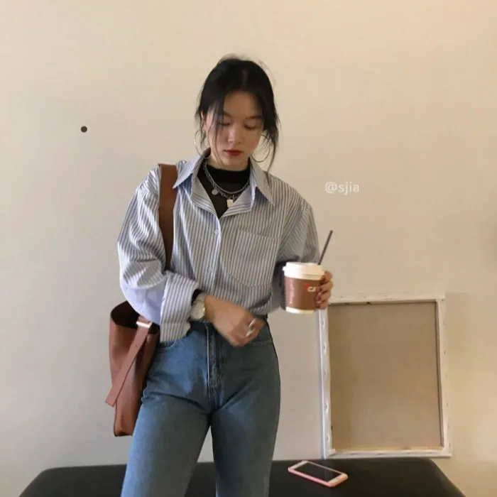 Ppshd корейский стиль ретро шик нишу в минималистском стиле длинный рукав с