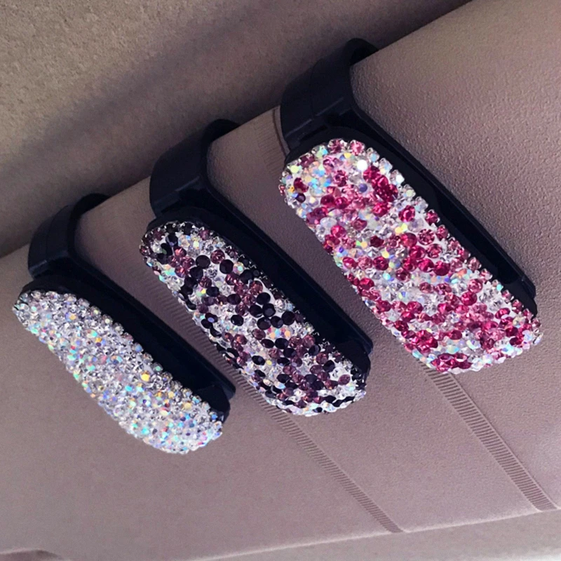 

Rhinestone Decoration Glasses Clip Sun Visor Glasses Bracket Clip Portable Sunglasses Eyeglasses holder Car Interior Supplies