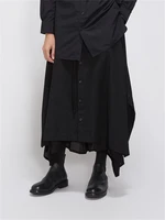 mens culottes wide leg pants spring and autumn new black half skirt type false two layer loose fashion trend irregular