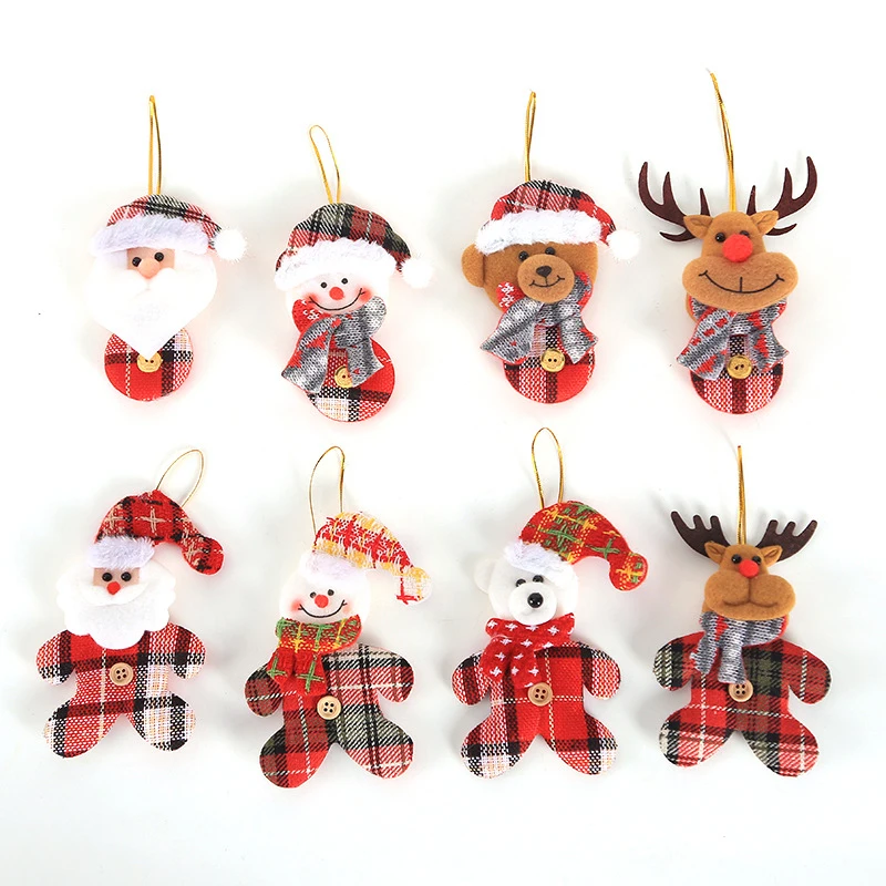 4pcs 12*8cm Checker Cloth Cartoon Christmas Tree Mini Doll Toy Hotel Home New Year Decor Xmas Pendant Windows Drop Ornament | Дом и сад