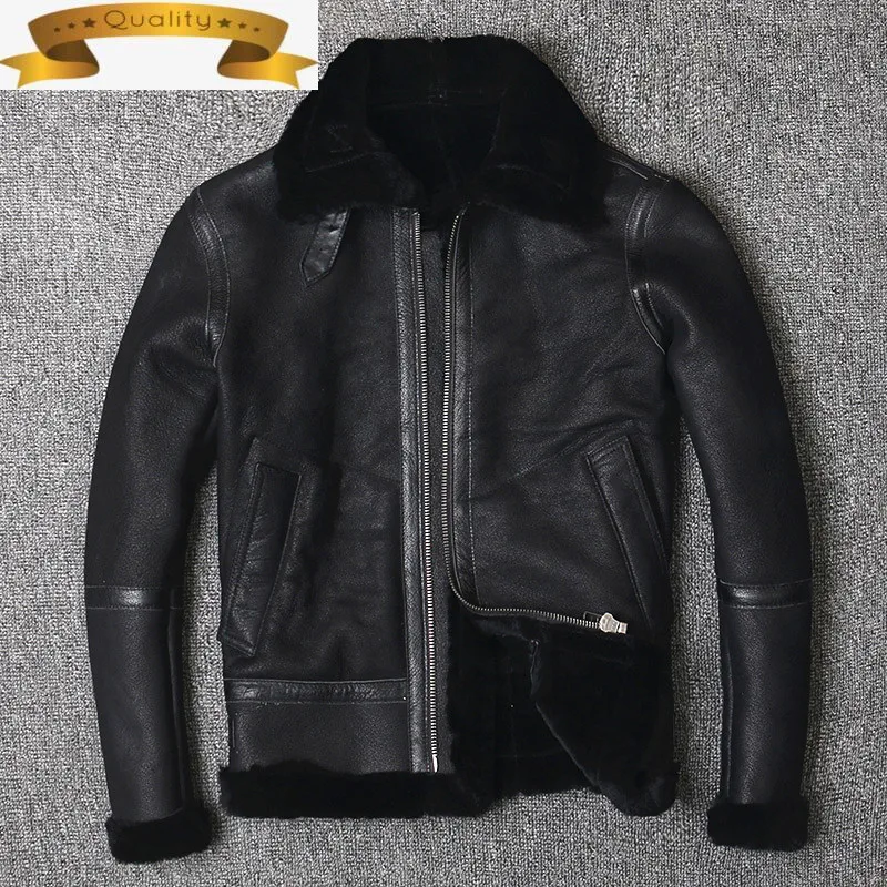 

Jacket Leather Men's Genuine Men Winter Real Fur Coat Sheepskin Coats 100% Wool Lining Vintage Chaqueta Hombre 2021 1140 KJ7270