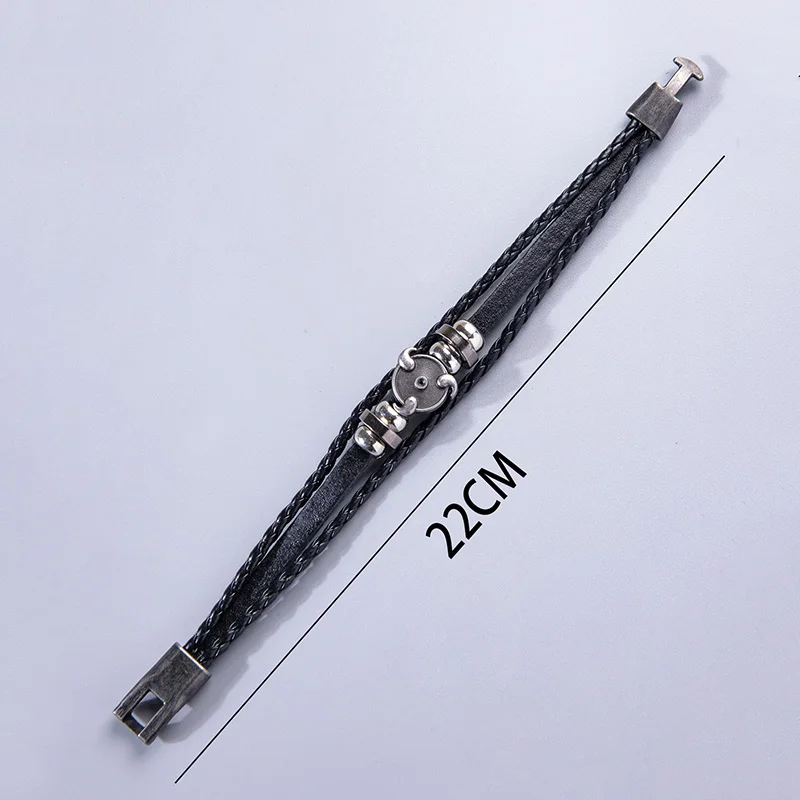 Винтажный многослойный Плетеный Кожаный браслет панк античное серебряное