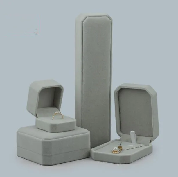 Серия светло-серого цвета 100 шт./лот бархатная коробка для упаковки ювелирных